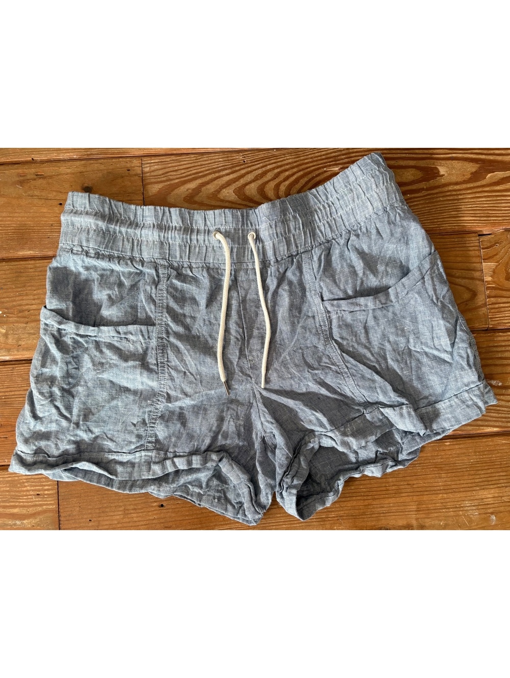 Athleta Cabo Linen 4" Shorts Women's Size 14 Chambray Blue Elastic Waistband